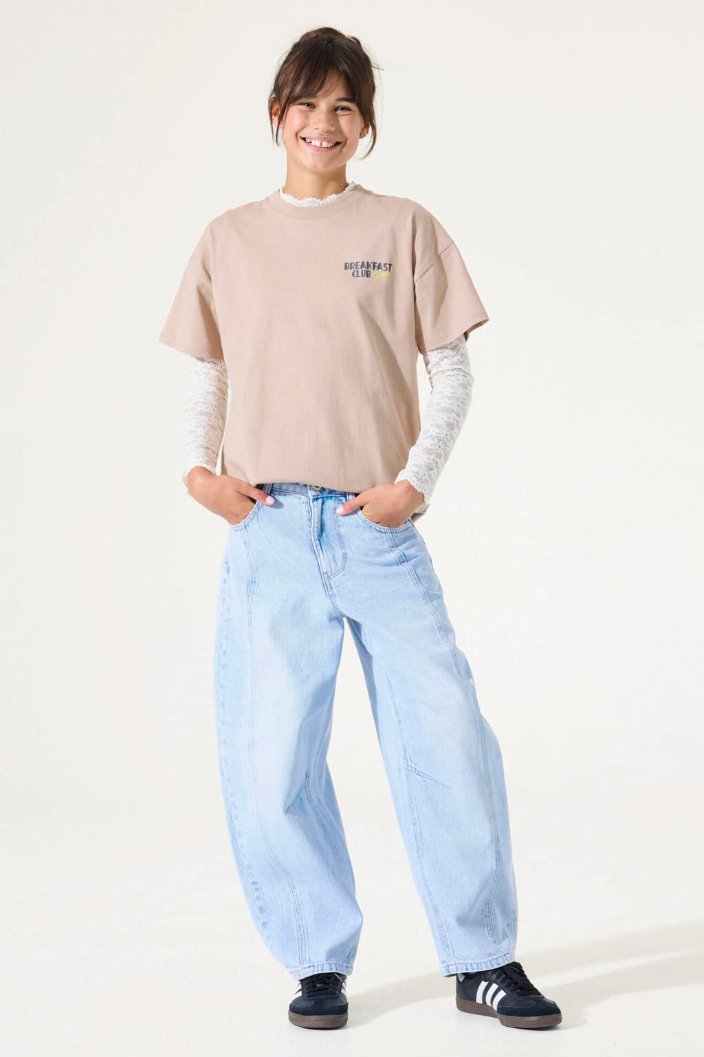 Beige meisjes Garcia T-shirt van katoen met backprint, korte mouwen en ronde hals