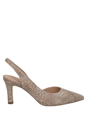 leren slingback pumps met slangenprint beige/bruin