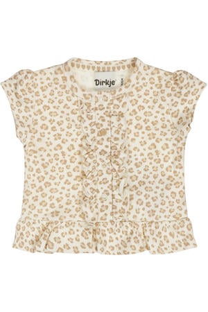 T-shirt met panterprint ecru rib gebreid
