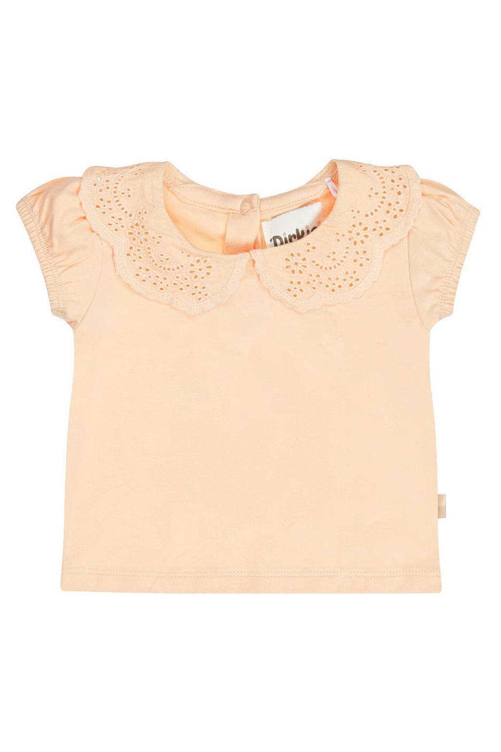 Oranje meisjes Dirkje T-shirt broderie van stretchkatoen met effen, korte mouwen, peter pan-kraag en drukknoopsluiting