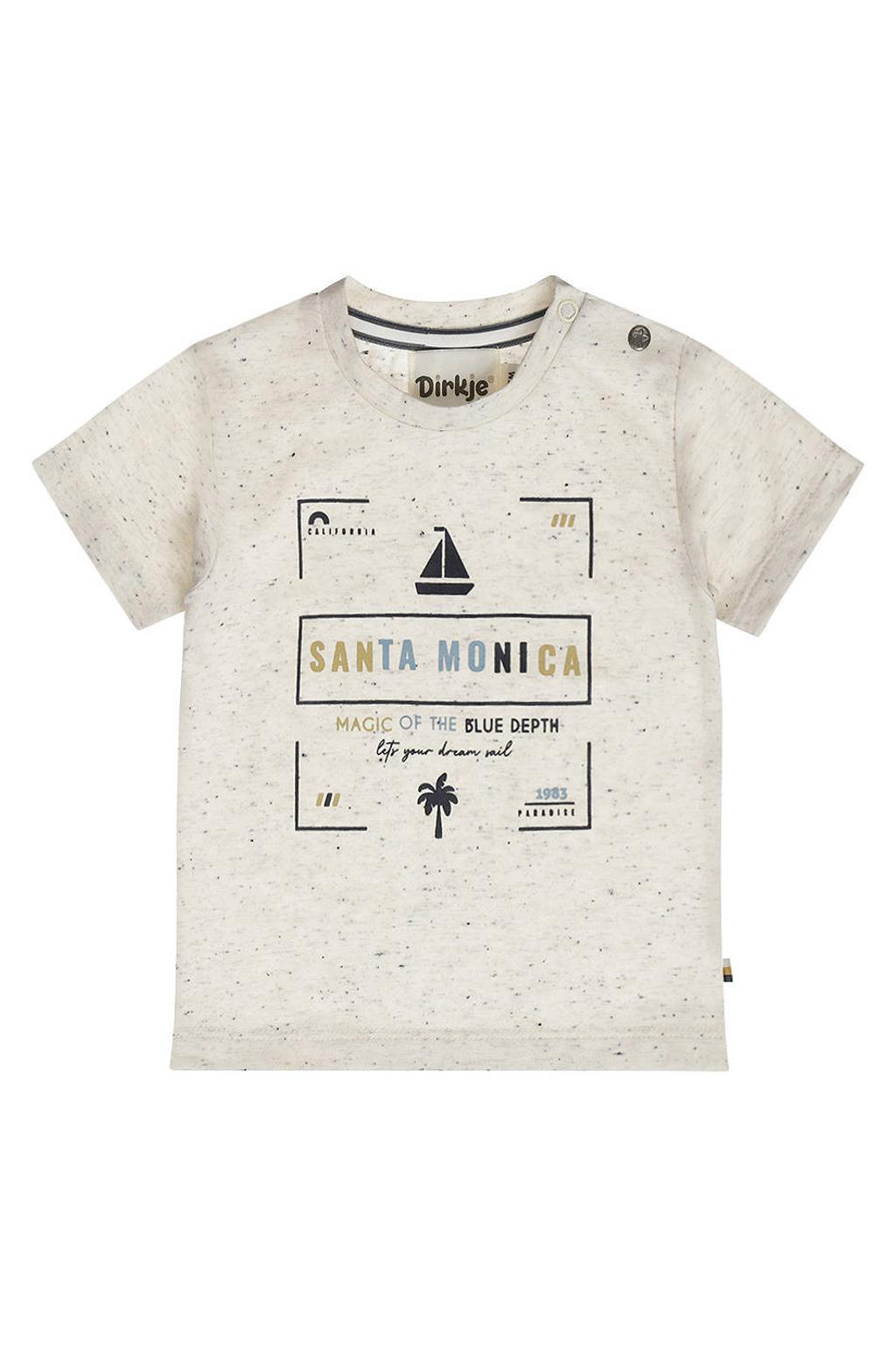 Ecru jongens Dirkje T-shirt van stretchkatoen met melée print, korte mouwen, ronde hals en drukknoopsluiting