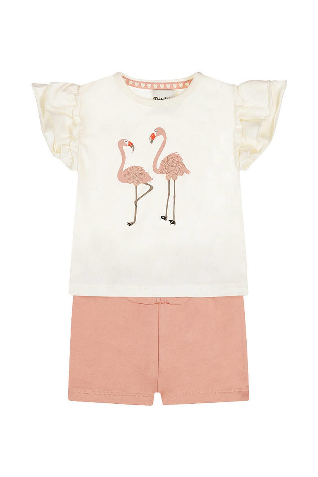 Dirkje T-shirt + korte broek ecru/roze