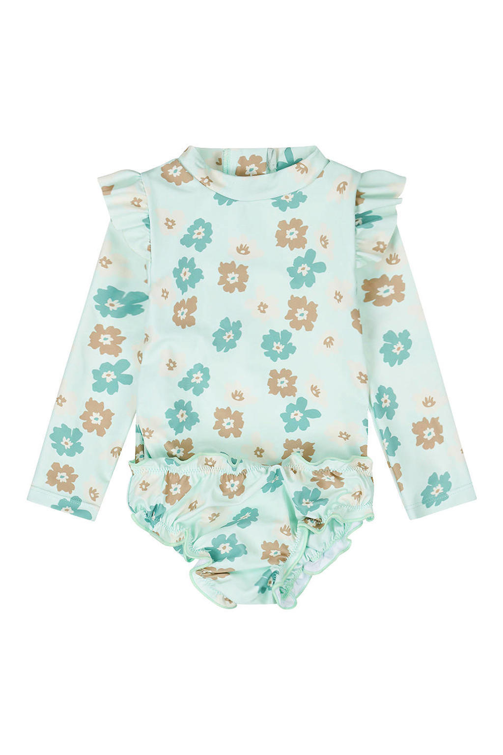 Dirkje badpak met bloemen print lichtblauw