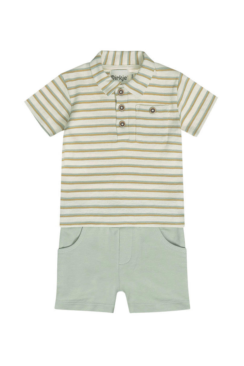 Dirkje polo + korte broek lichtgroen/beige