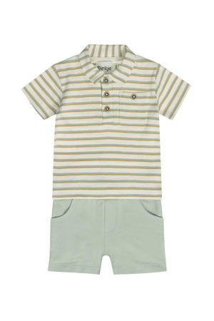polo + korte broek lichtgroen/beige