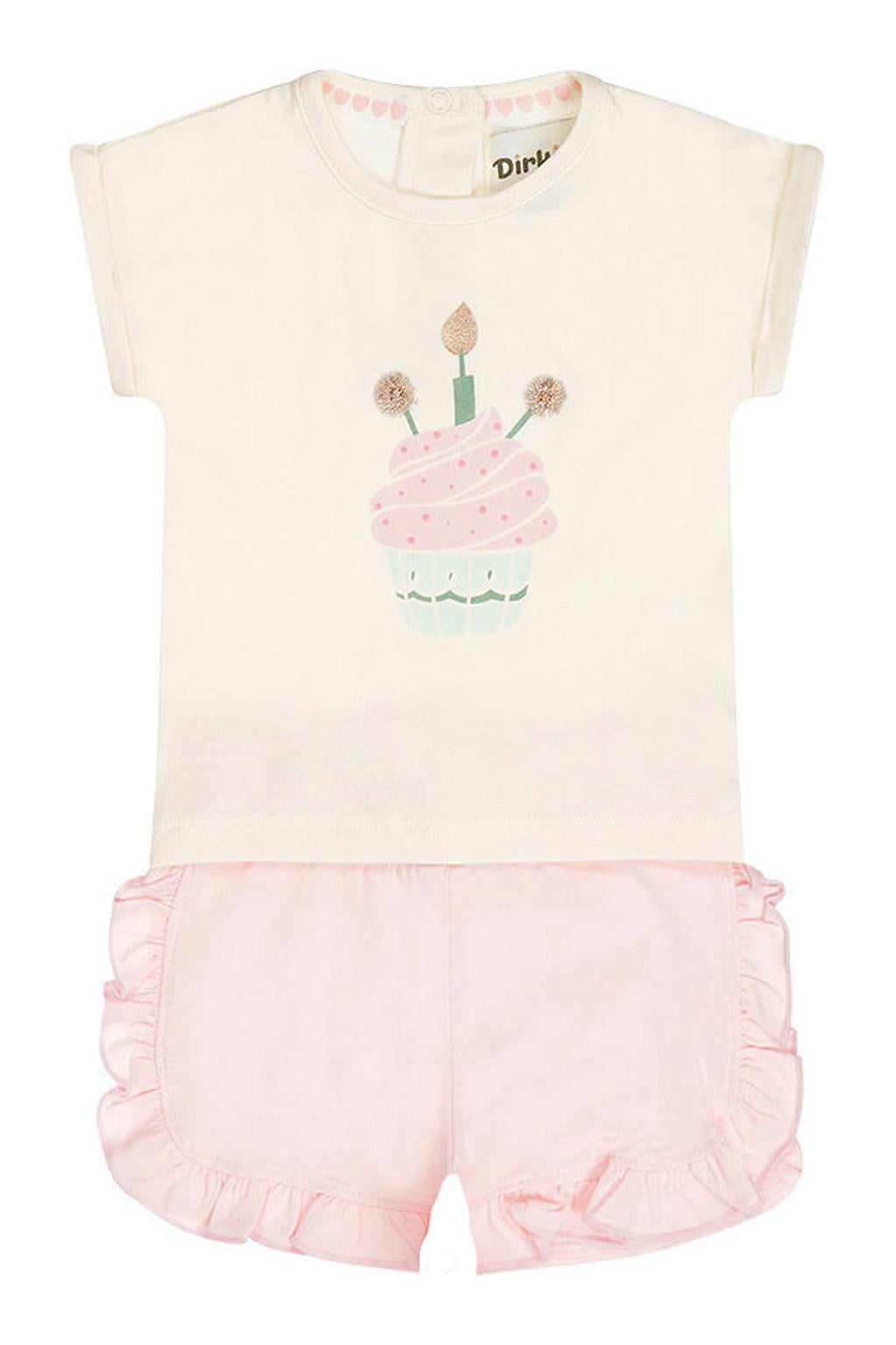 Dirkje T-shirt + korte broek lichtroze/ecru