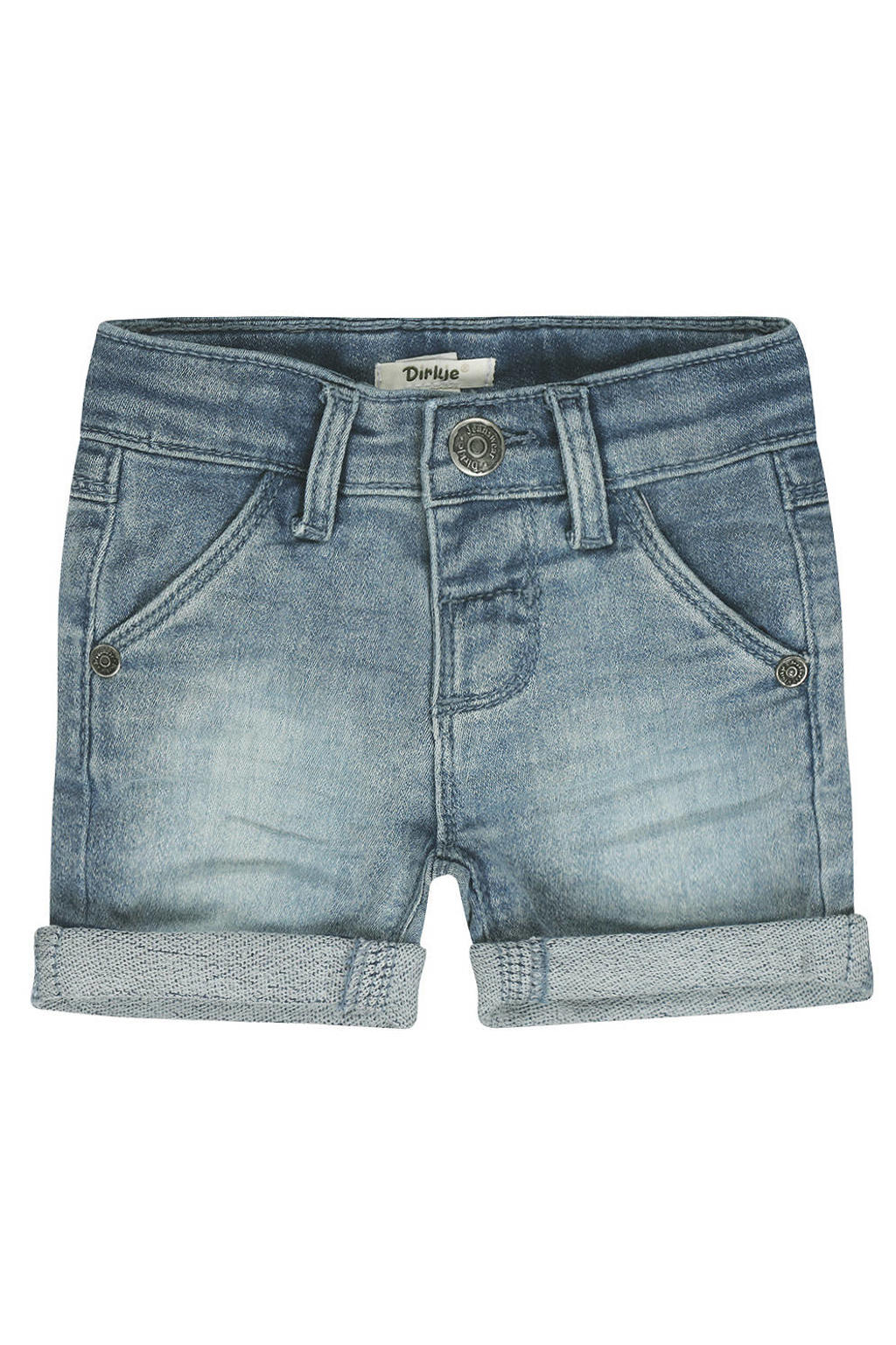 Medium blue denim jongens Dirkje regular short van jog denim met knoopsluiting en effen