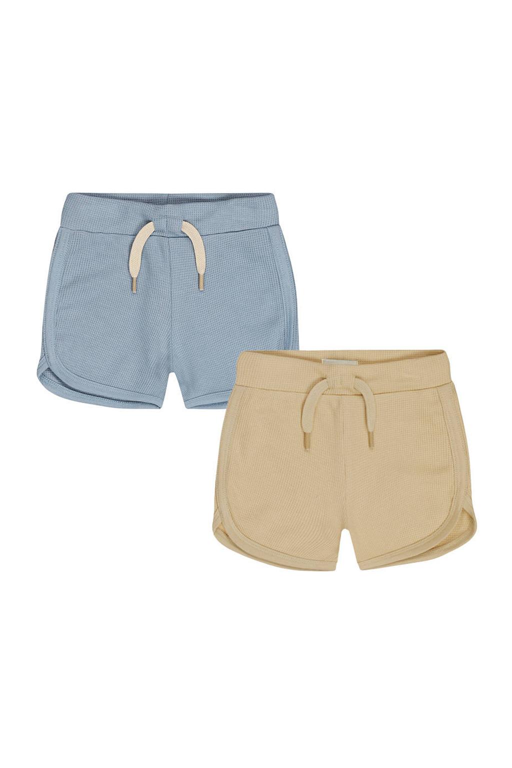Set van 2 blauw en beige jongens Dirkje sweatshort van katoen met loose fit, regular waist en effen