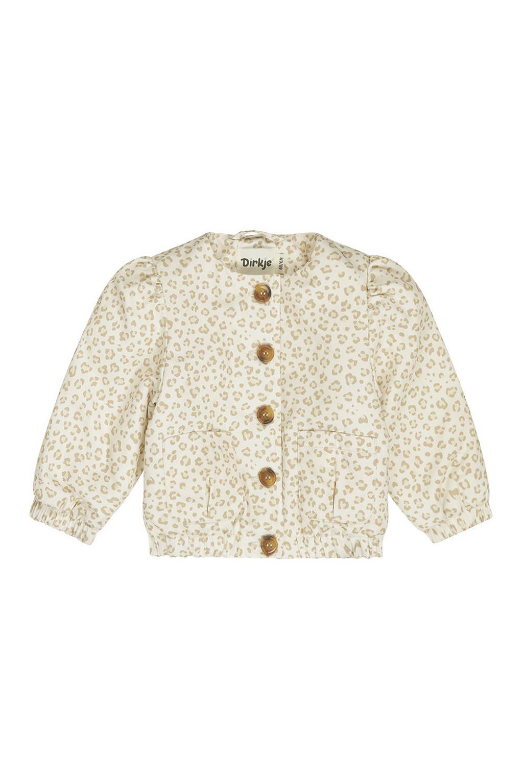 Ecru en witte meisjes Dirkje zomerjas van polyester met panterprint, lange mouwen, ronde hals, knoopsluiting en elastische boord
