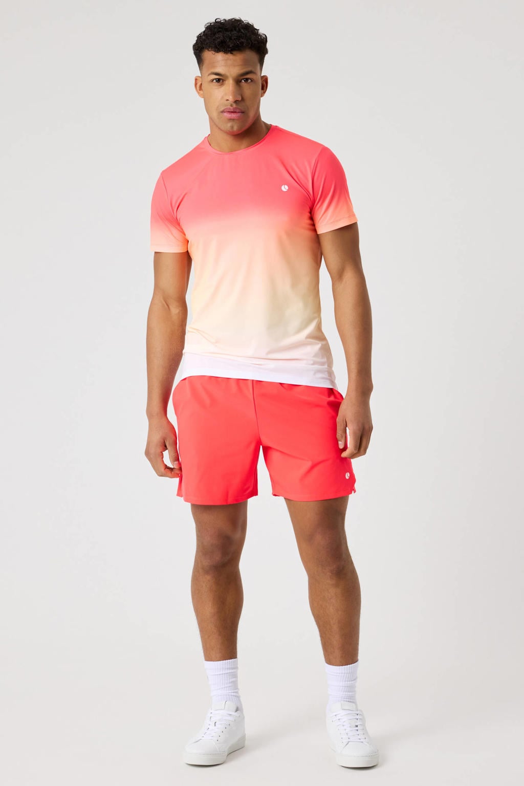 Roze en witte heren Björn Borg sportshirt van polyester met dip-dye effect, korte mouwen en ronde hals