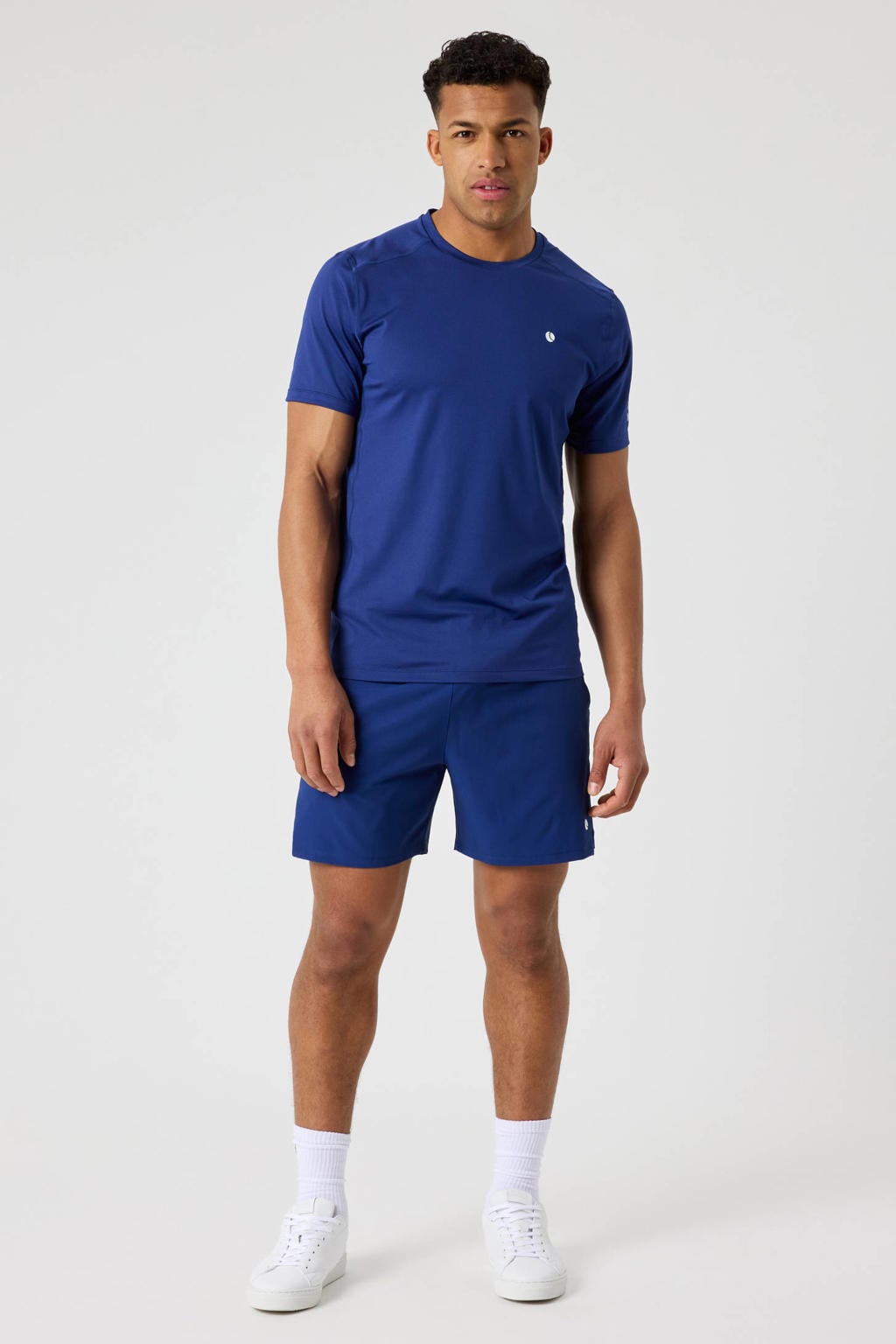 Blauwe heren Björn Borg sportshirt mesh panel van polyester met effen, korte mouwen en ronde hals