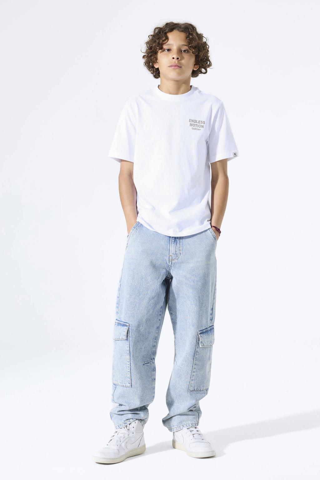Witte jongens Garcia T-shirt van katoen met backprint, korte mouwen en ronde hals