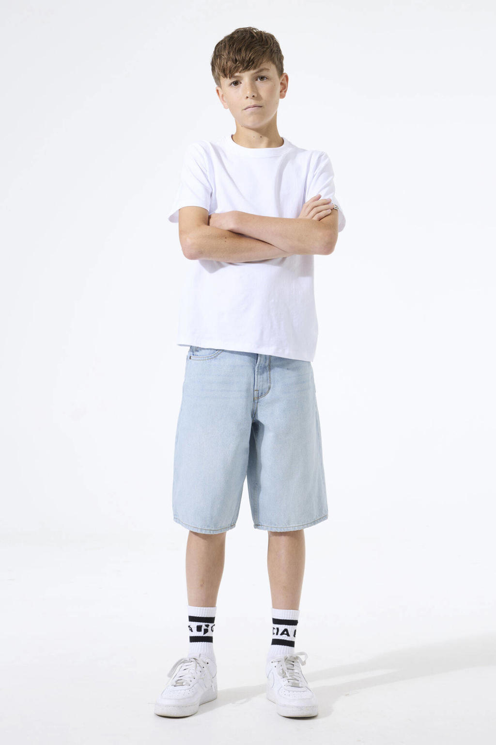 Light blue denim jongens Garcia baggy regular waist short van denim met rits- en knoopsluiting en effen