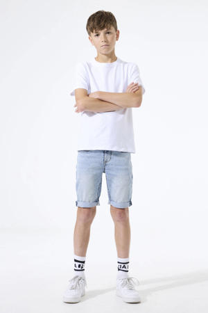 slim regular waist short light blue denim