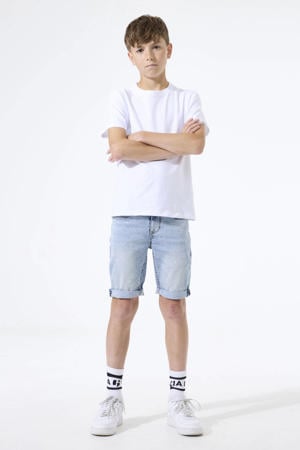 slim regular waist short light blue denim