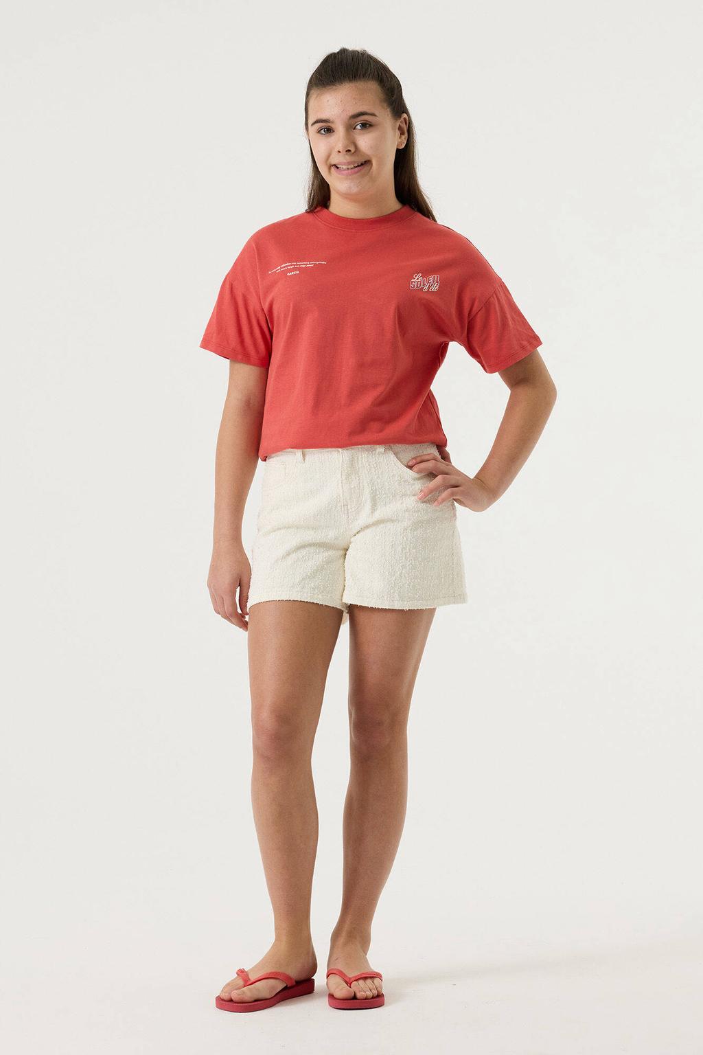 Rode meisjes Garcia T-shirt van katoen met backprint, korte mouwen en ronde hals