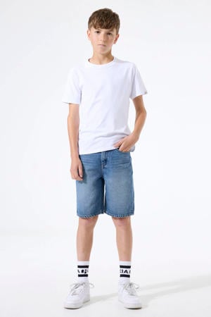 straight regular waist short medium blue denim