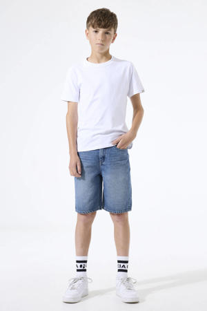 straight regular waist short medium blue denim