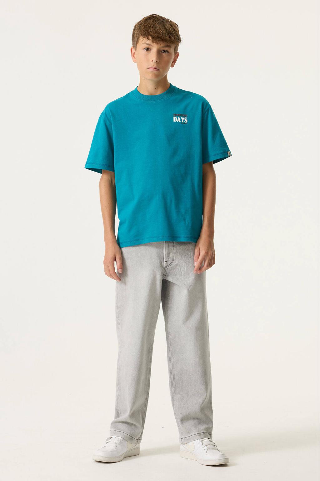 Blauwe jongens Garcia T-shirt van katoen met backprint, korte mouwen en ronde hals