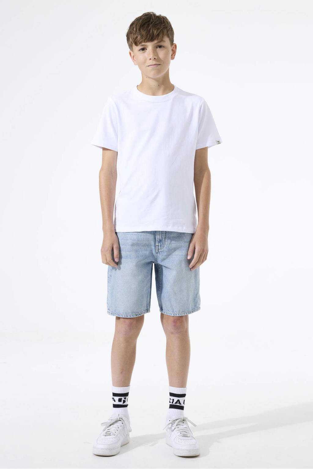 Light blue denim jongens Garcia straight regular waist short van denim met rits- en knoopsluiting en effen