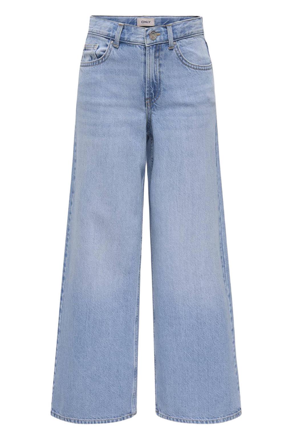 Light blue denim meisjes KIDS ONLY GIRL high waist wide leg jeans van denim met rits- en knoopsluiting en effen