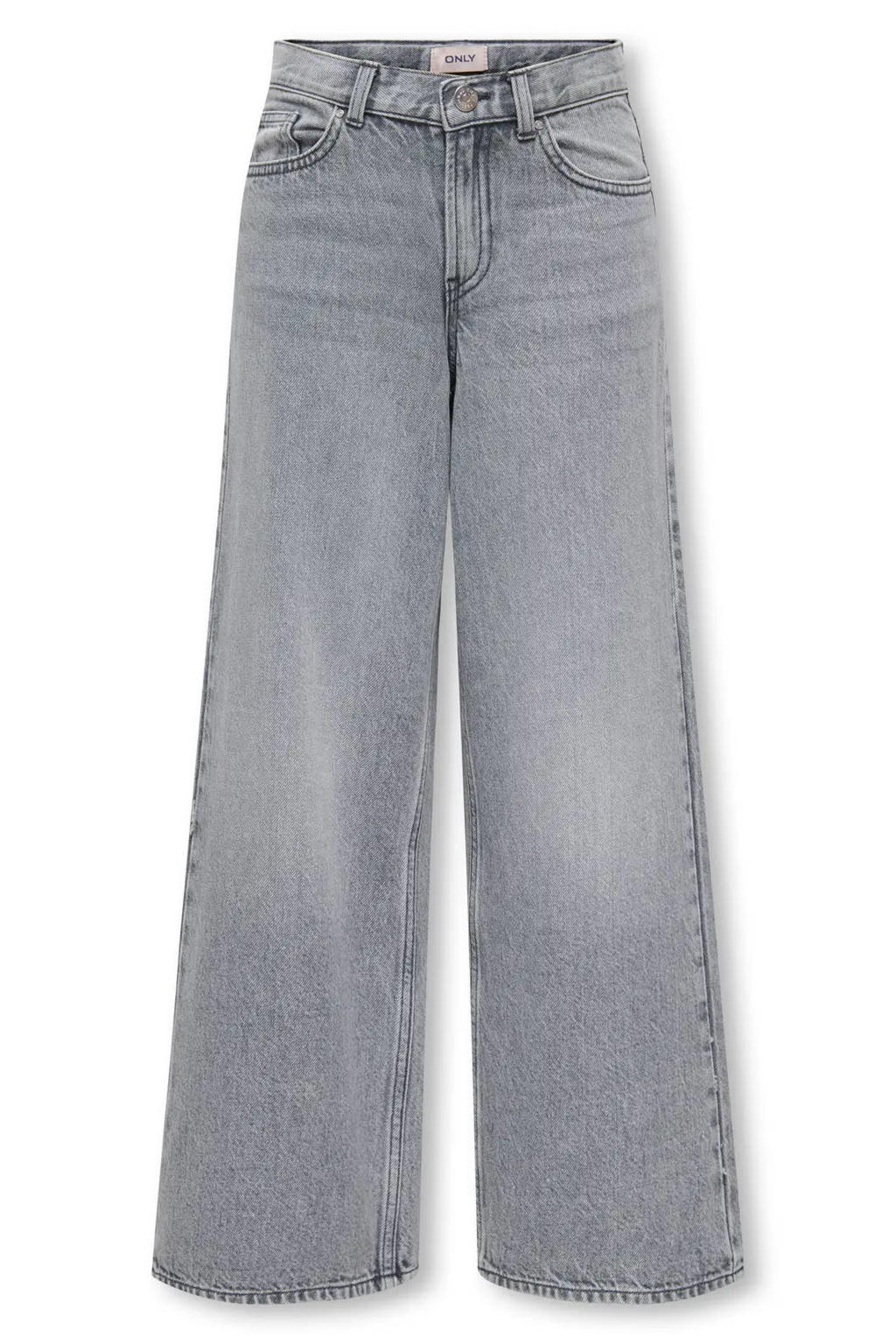 Grey denim meisjes KIDS ONLY GIRL high waist wide leg jeans van denim met rits- en knoopsluiting en effen
