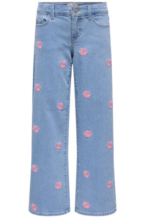 low waist gebloemde wide leg jeans light blue denim