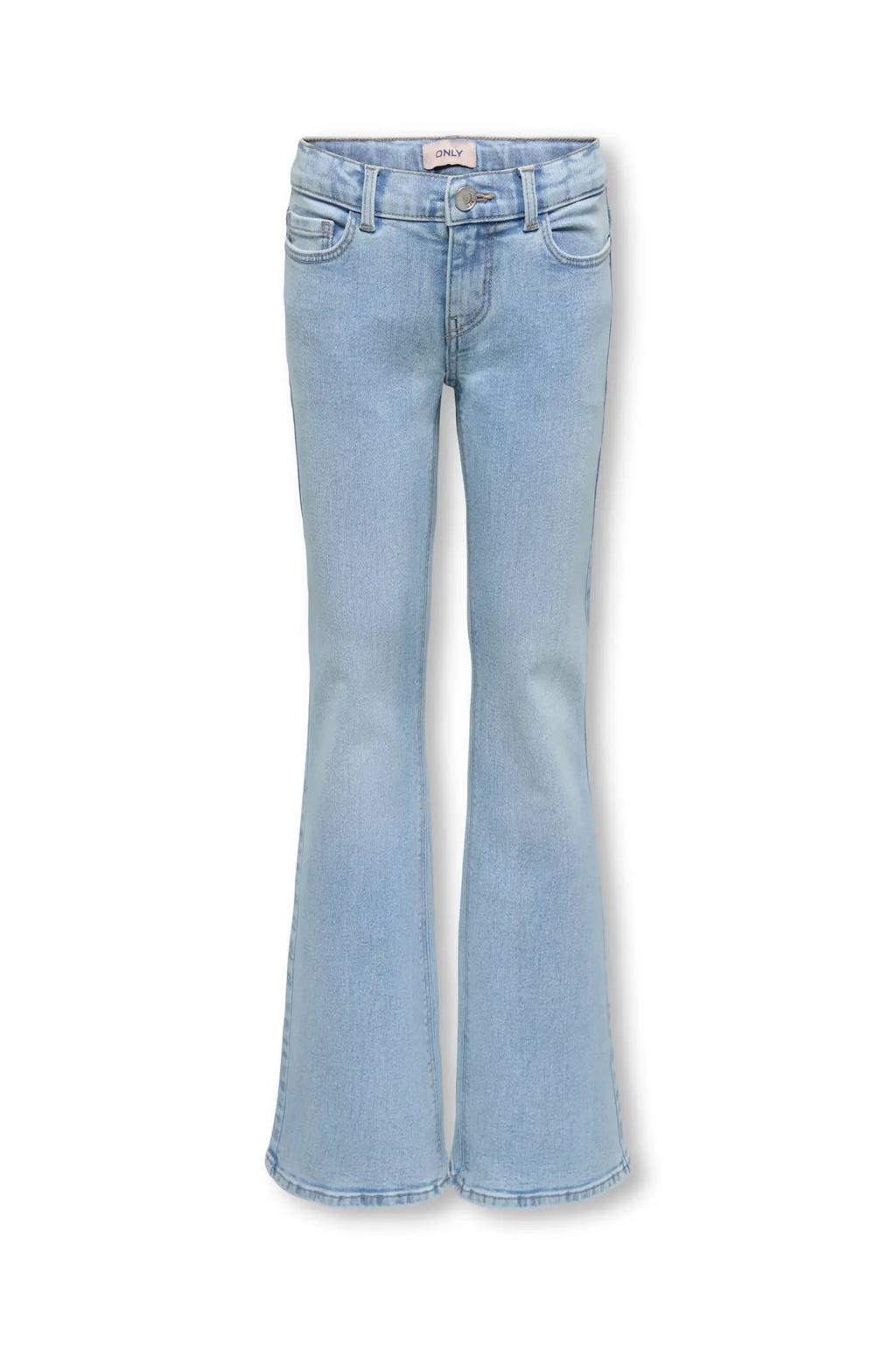 Light blue denim meisjes KIDS ONLY GIRL low waist flared jeans van stretchdenim met rits- en knoopsluiting en effen