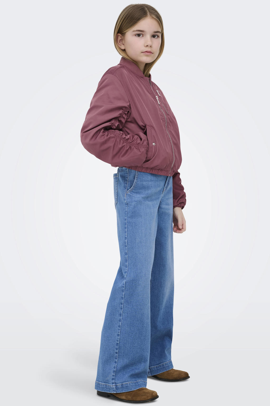Paarse meisjes KIDS ONLY GIRL bomberjack van polyester met effen, lange mouwen, ronde hals en ritssluiting