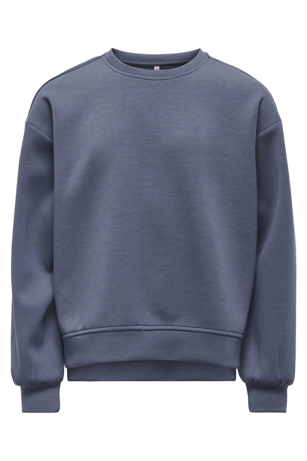 Grijsblauwe meisjes KIDS ONLY GIRL sweater blauw met effen, lange mouwen, ronde hals en geribde boorden