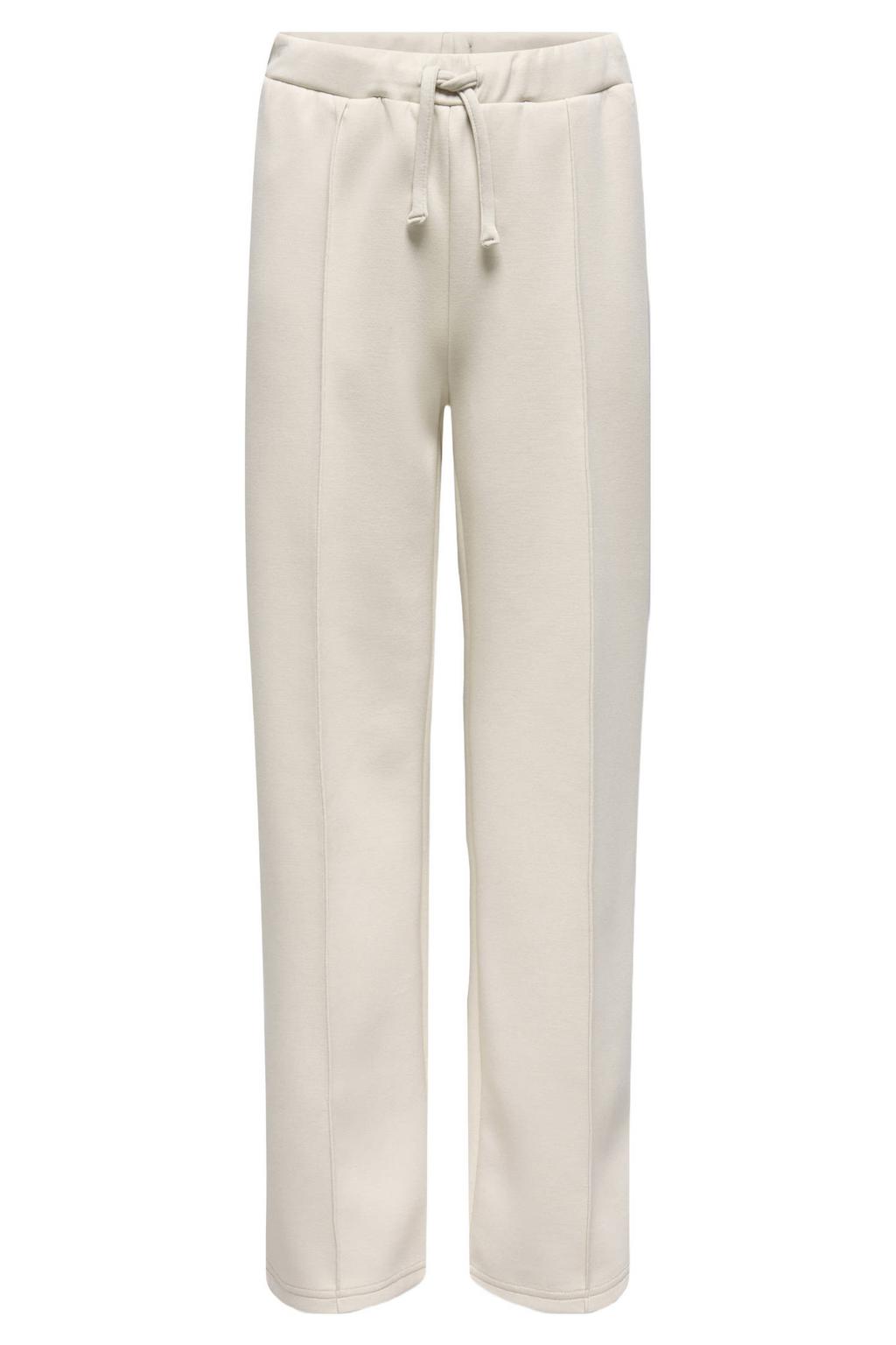 Beige meisjes KIDS ONLY GIRL wide leg casual broek van sweat materiaal met elastische tailleband met koord en effen