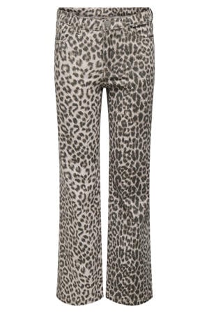 wide leg jeans met panterprint beige