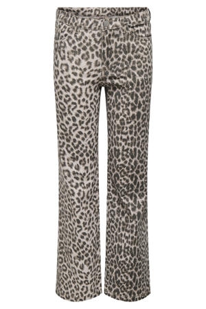 wide leg jeans met panterprint beige
