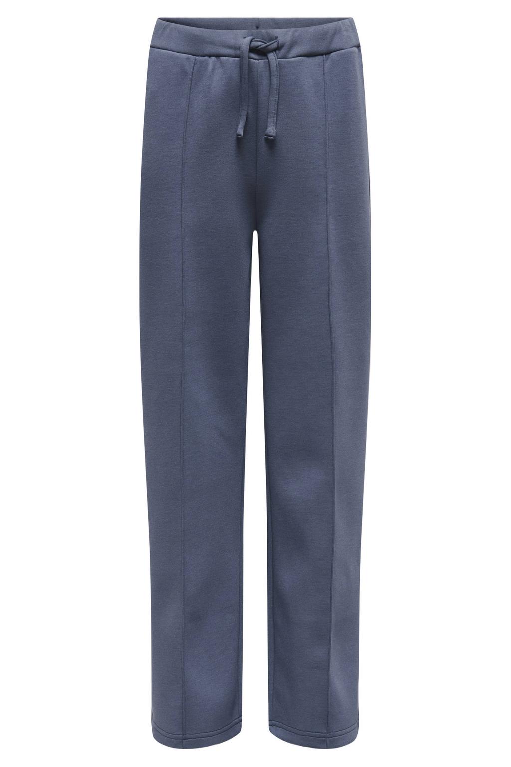 Grijsblauwe meisjes KIDS ONLY GIRL wide leg casual broek blauw van sweat materiaal met elastische tailleband met koord en effen