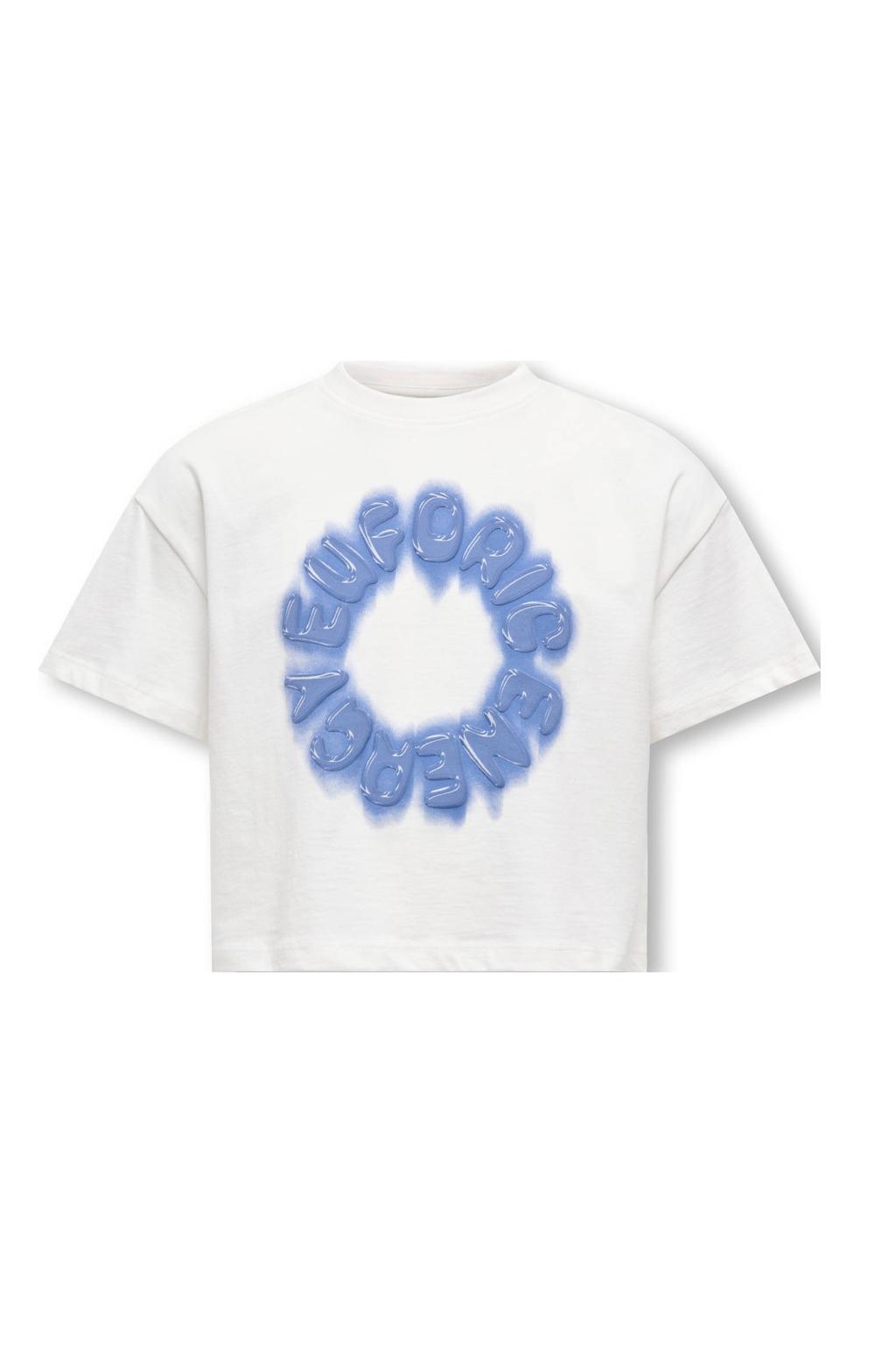 Wit en blauwe meisjes KIDS ONLY GIRL T-shirt van katoen met printopdruk, korte mouwen en ronde hals