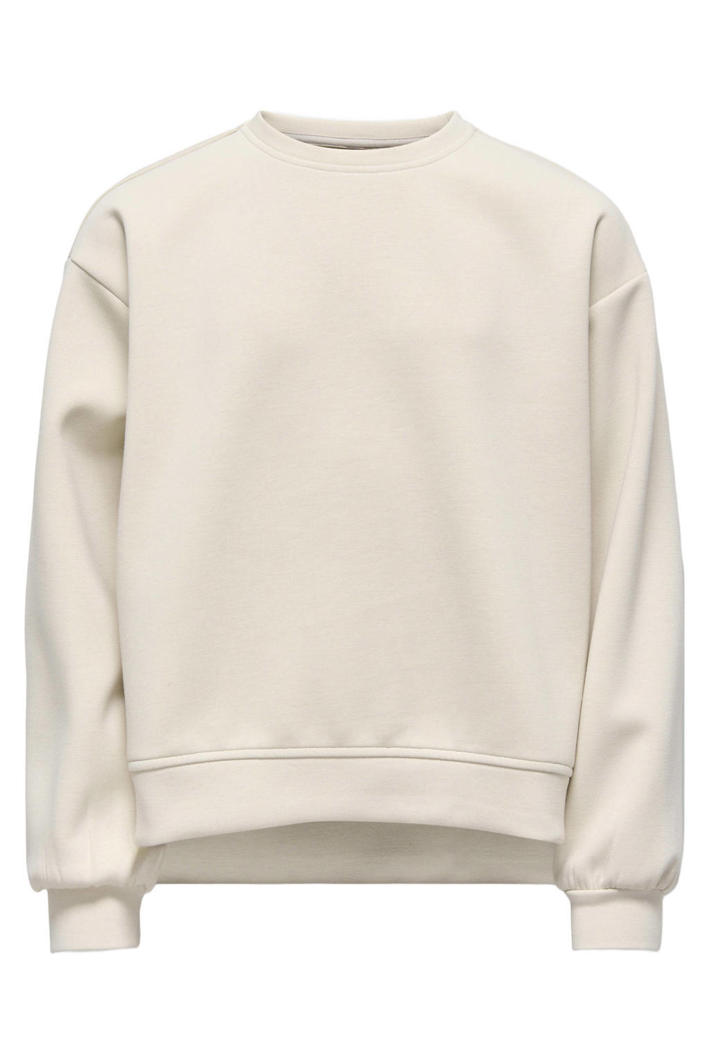 Beige meisjes KIDS ONLY GIRL sweater met effen, lange mouwen, ronde hals en geribde boorden