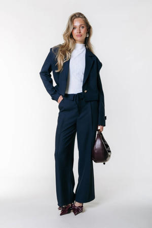 wide leg regular waist broek blauw