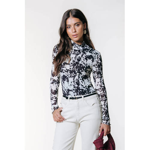 Colourful Rebel mesh top met koeienprint zwart afbeelding