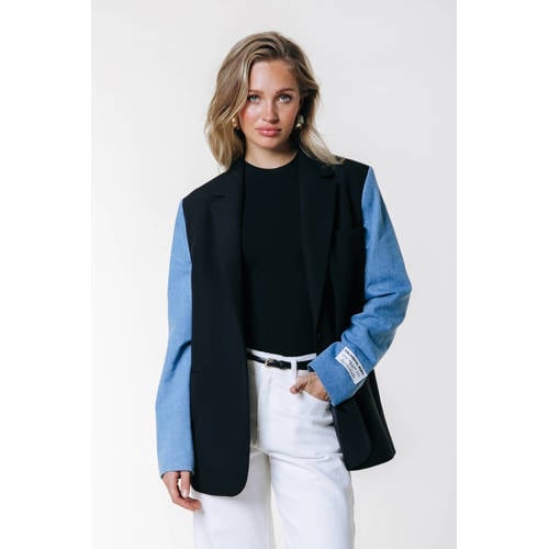 Colourful Rebel denim regular blazer met backprint zwart afbeelding