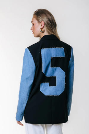 denim regular blazer met backprint zwart
