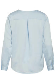 thumbnail: Lichtblauwe dames VILA satijnen blouse met effen, lange mouwen, V-hals en knoopsluiting