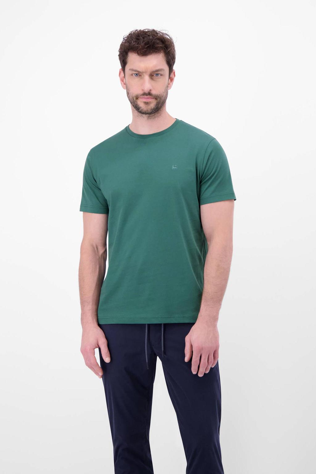 Groene heren LERROS regular T-shirt van katoen met effen, korte mouwen en ronde hals