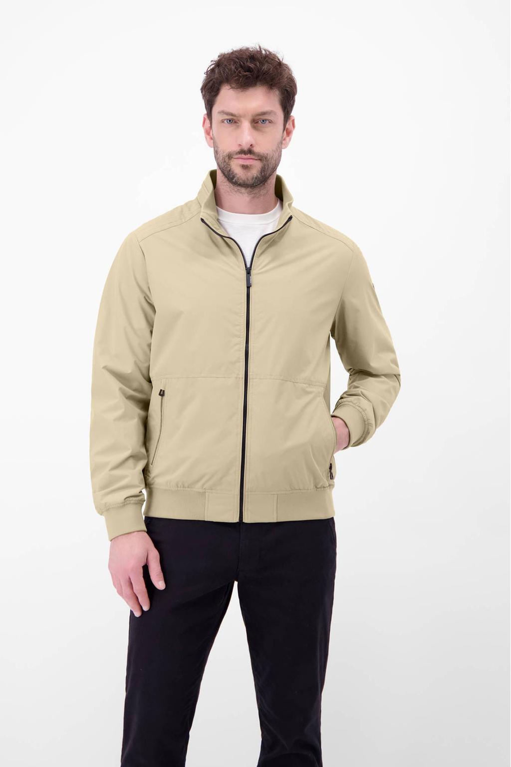 Beige heren LERROS tussenjas van polyester met effen, lange mouwen, opstaande kraag en ritssluiting