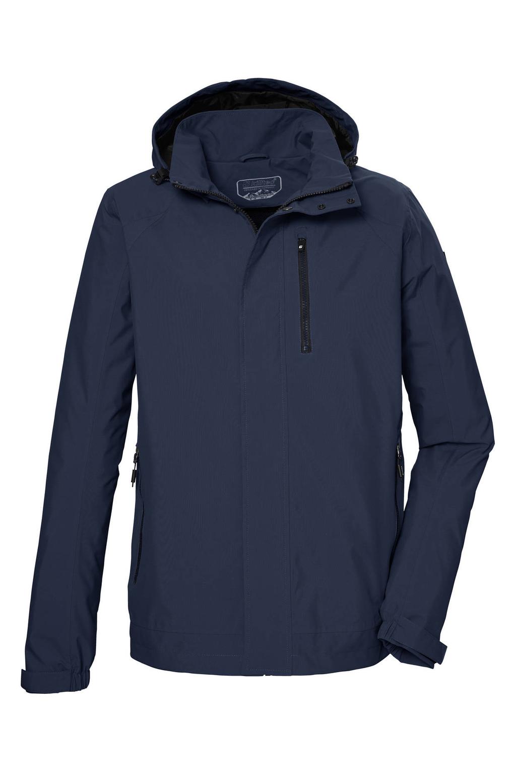Donkerblauwe heren Killtec outdoor jas van polyester met effen, lange mouwen, capuchon en rits met windvanger