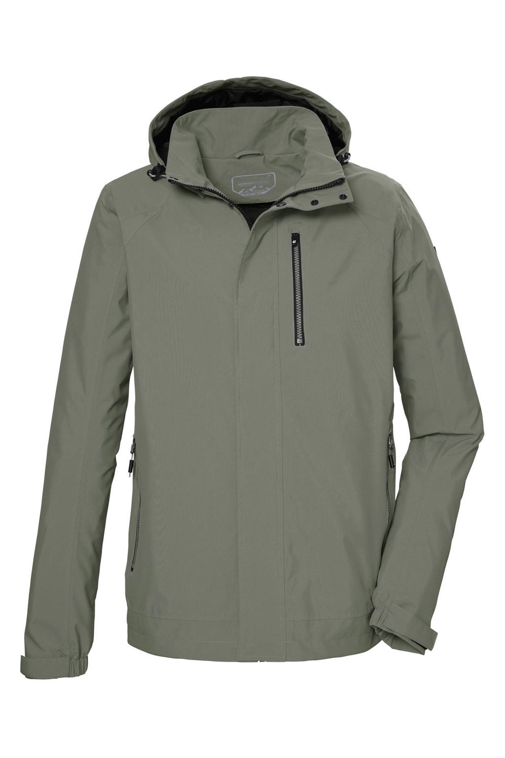Lichtgroene heren Killtec outdoor jas van polyester met effen, lange mouwen, capuchon en rits met windvanger