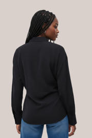 thumbnail: Zwarte dames HYPEDROP blouse van modal met effen, lange mouwen, klassieke kraag, knoopsluiting en overslag detail