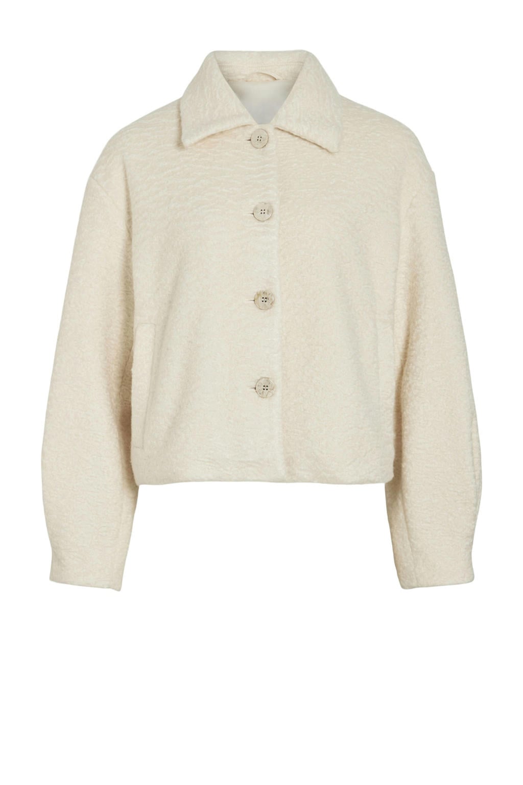 Ecru dames VILA jack van polyester met effen, lange mouwen, klassieke kraag, knoopsluiting en textuur