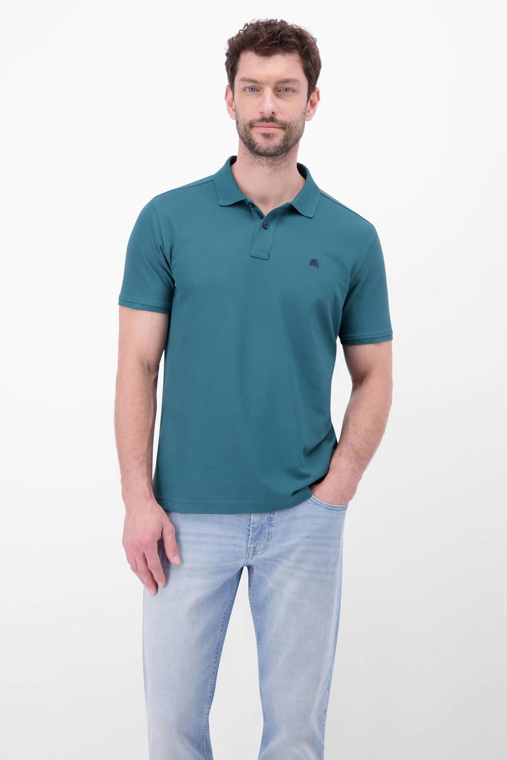 Groene heren LERROS regular polo van katoen met logo dessin, korte mouwen, knoopsluiting en pique