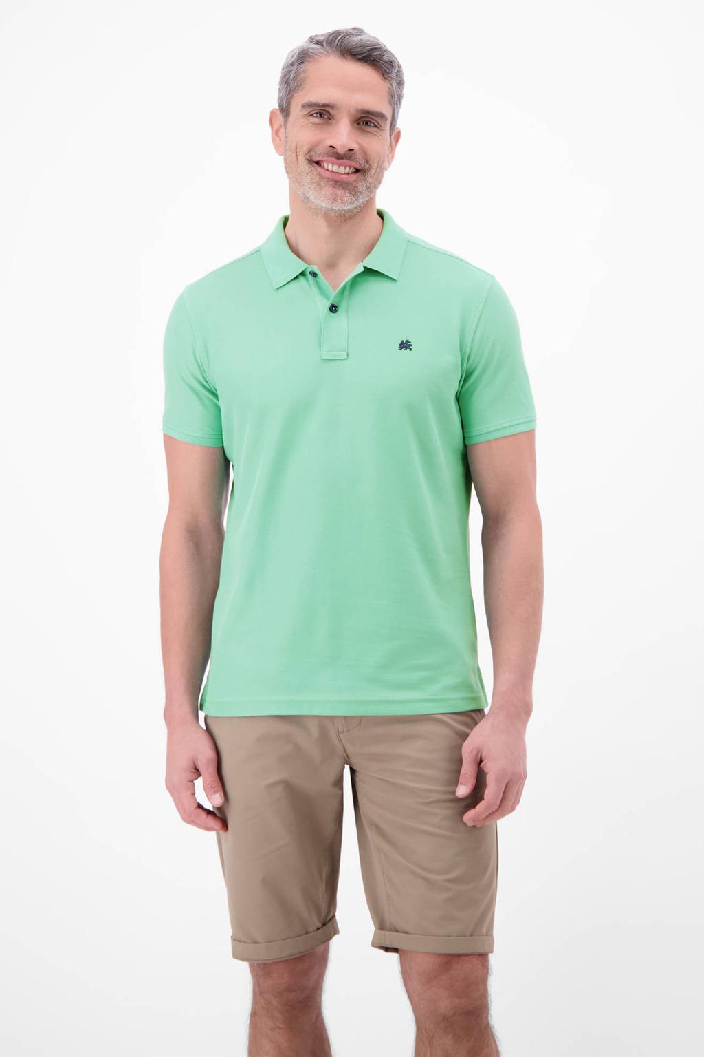 Groene heren LERROS regular polo van katoen met logo dessin, korte mouwen, knoopsluiting en pique
