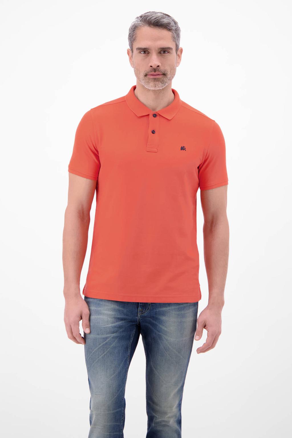 Rode heren LERROS regular polo van katoen met logo dessin, korte mouwen, knoopsluiting en pique